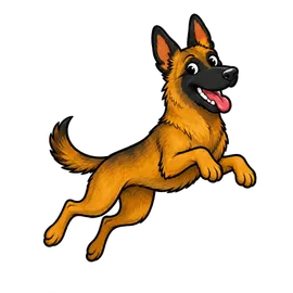 The Family Roast Belgian Malinois mascot leaping with excitement