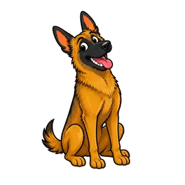 The Family Roast Belgian Malinois mascot sitting and listening in