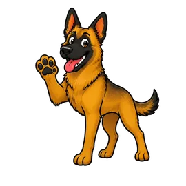 The Family Roast Belgian Malinois mascot waving hello